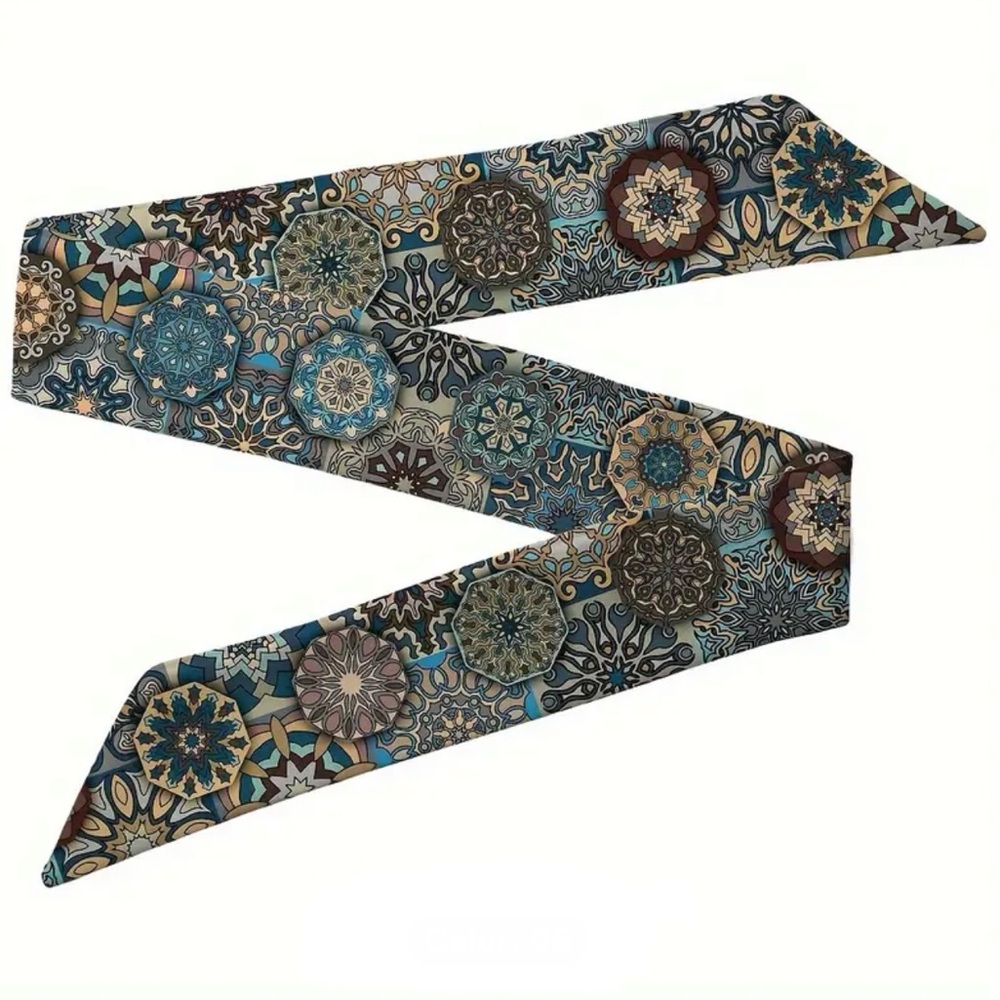Two Vintage Mandala Pattern Thin Scarves / Hair Bands / Scarves - #1101